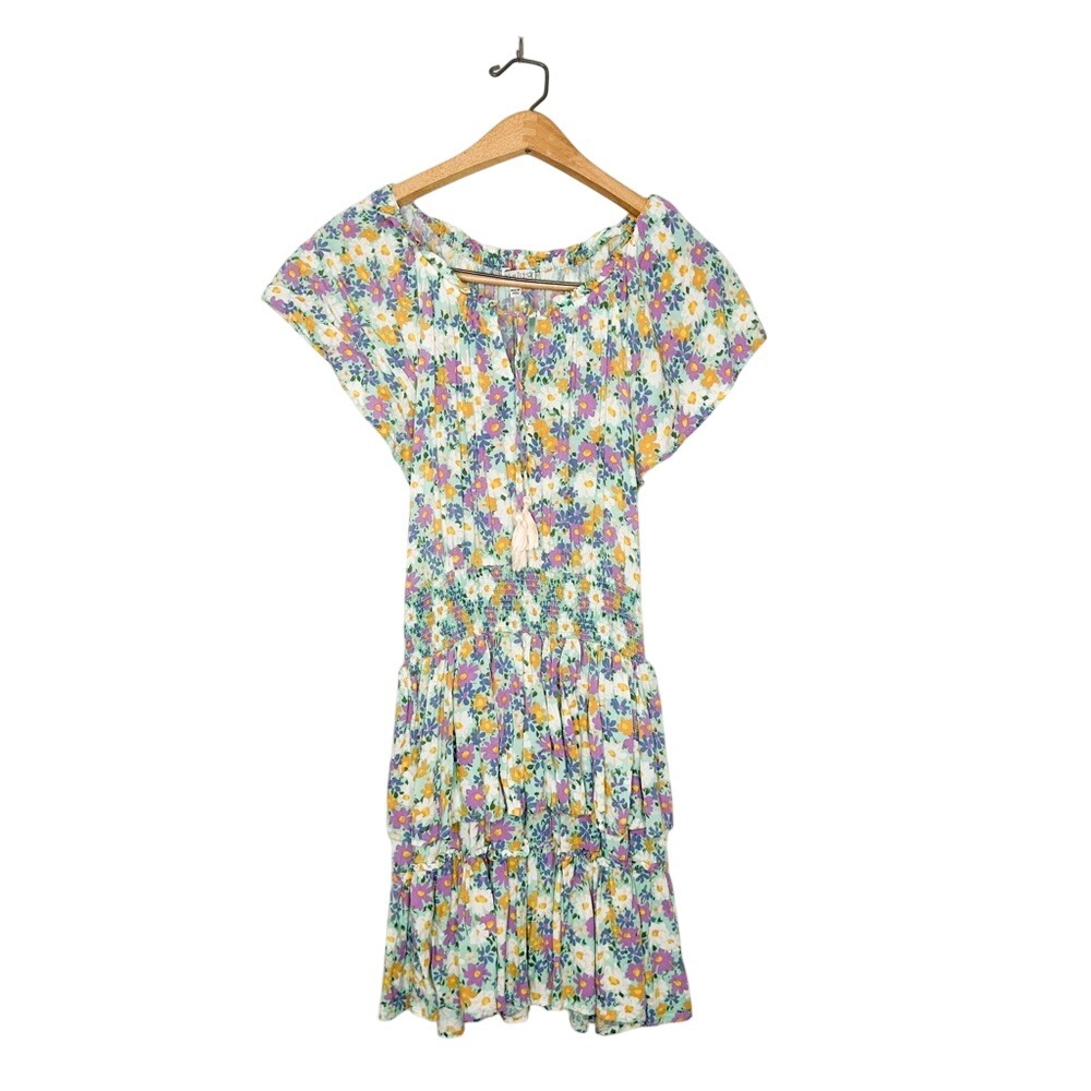 Patrons of Peace‎ Colorful Floral Print Tiered Boho Mini Dress Small S